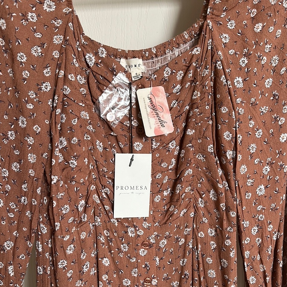 Promesa Floral Brown Dress